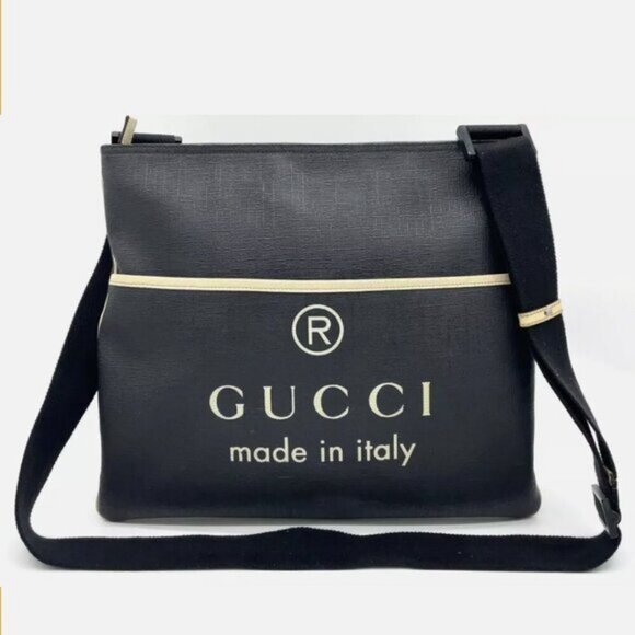 Gucci Logo Motif PVC Leather Black Pochette Shoulder Bag 281-082725 - Picture 1 of 15